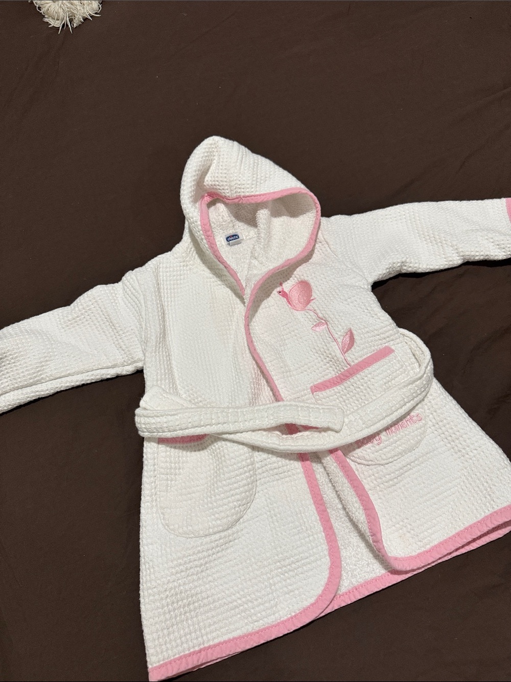 Chico's White Hooded Kids Robe with Pink Trim